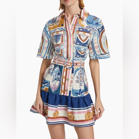 FARM Rio Dresses & Skirts - Farm Rio Cerrado Stamps Mini Shirtdress